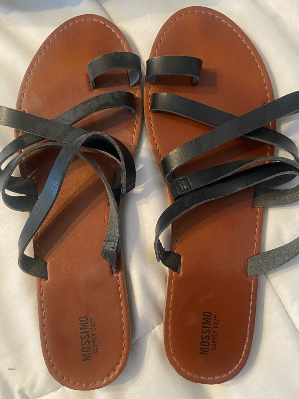 Mossimo Supply Co. Black Strappy Sandals with Brown Footbed